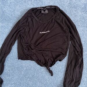 Alphalete Black Long Sleeve Women's Tie Front Crop Top